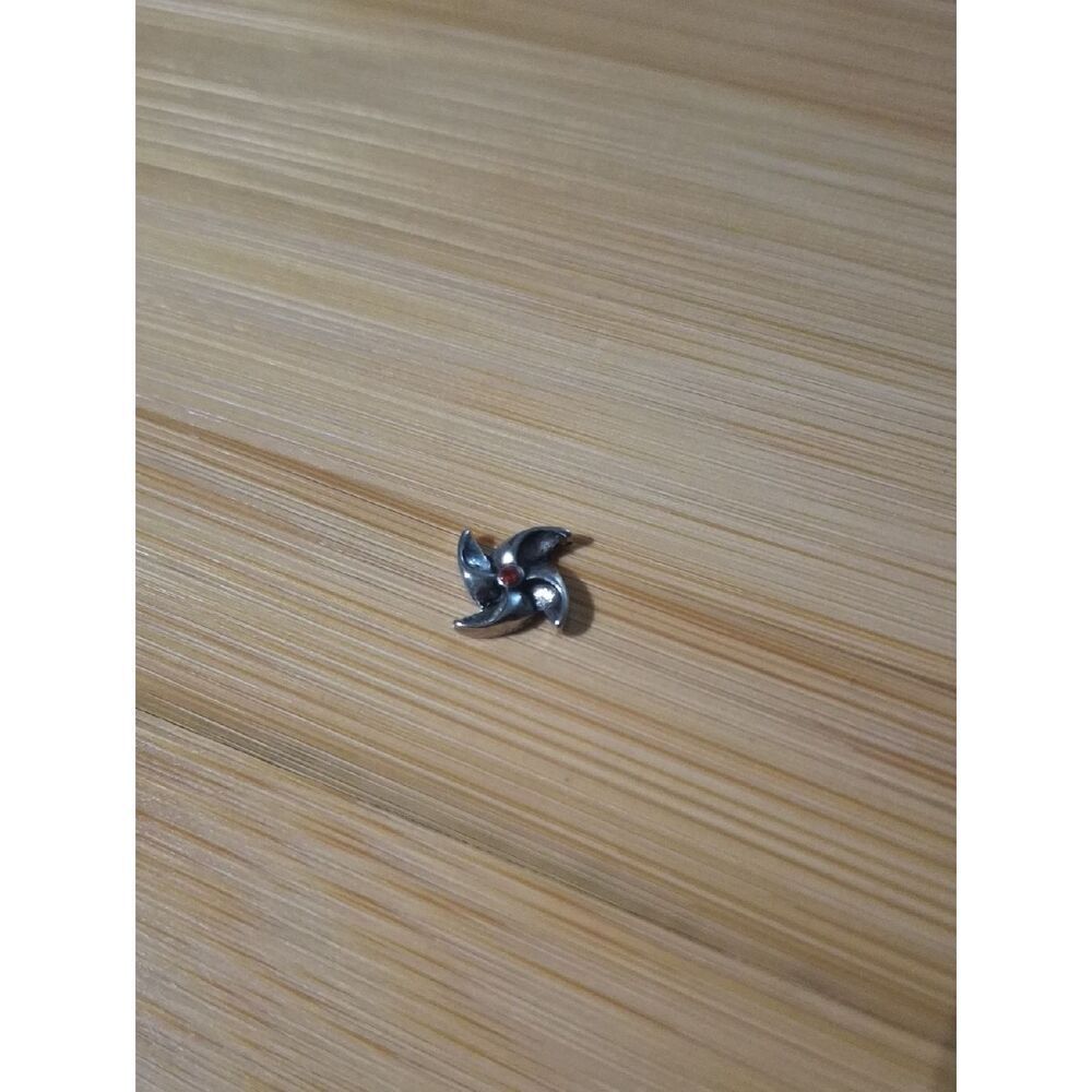 Silver-tone Pinwheel Charm with Red Rhinestone Center For Floating Lockets
